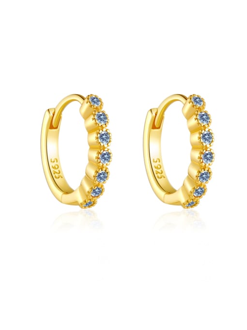 18k gold blue stone [ear ring] 925 Sterling Silver Cubic Zirconia Geometric Dainty Stud Earring